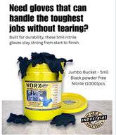 Jumbo Bucket - 5.5mil thick Black powder free Nitrile (1000)pcs