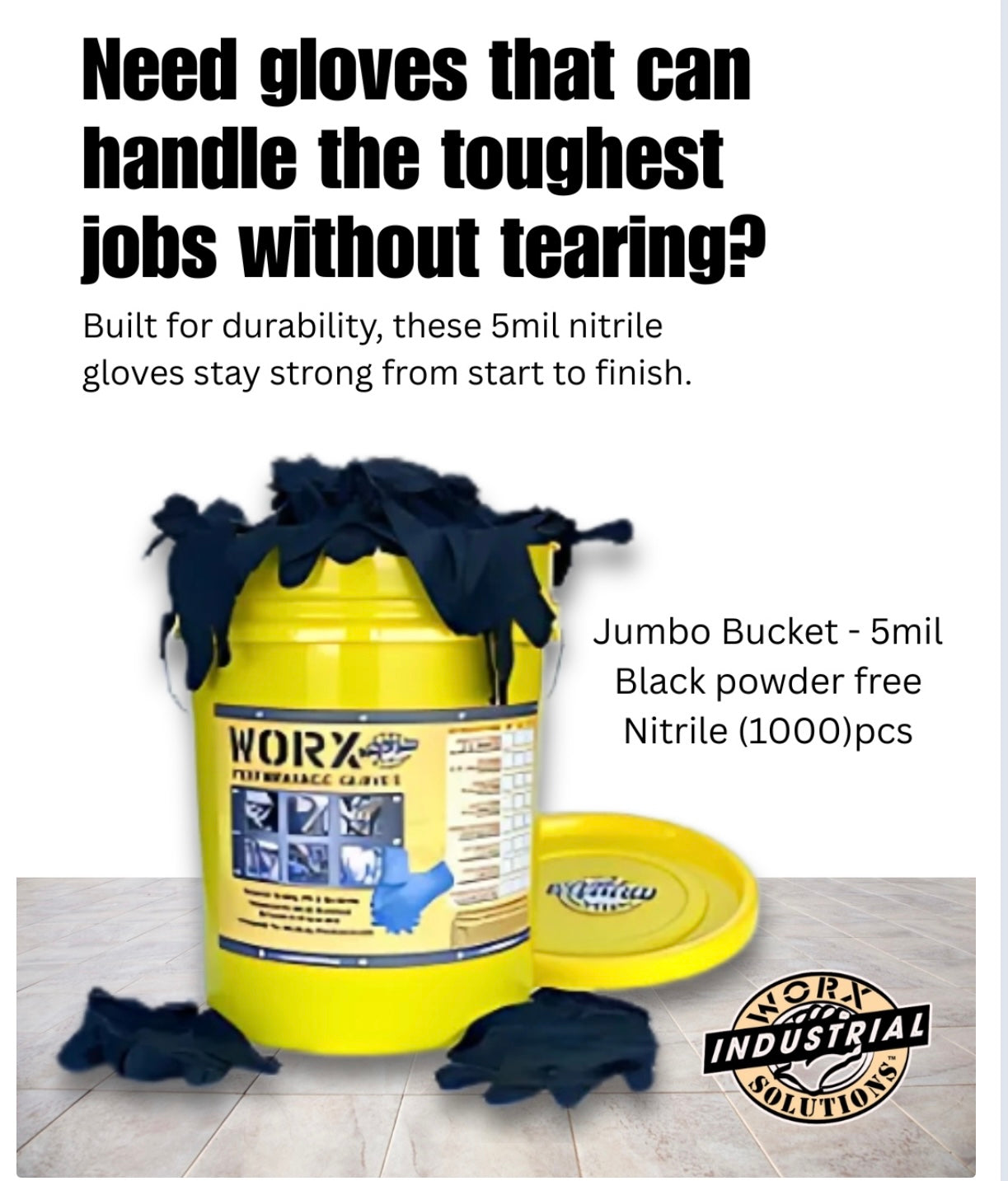 Jumbo Bucket - 5.5mil thick Black powder free Nitrile (1000)pcs